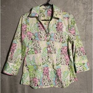 Vtg Foxcroft Floral Fitted Button Up Blouse Wrinkle Free Size 8 70s Vibes Hippie